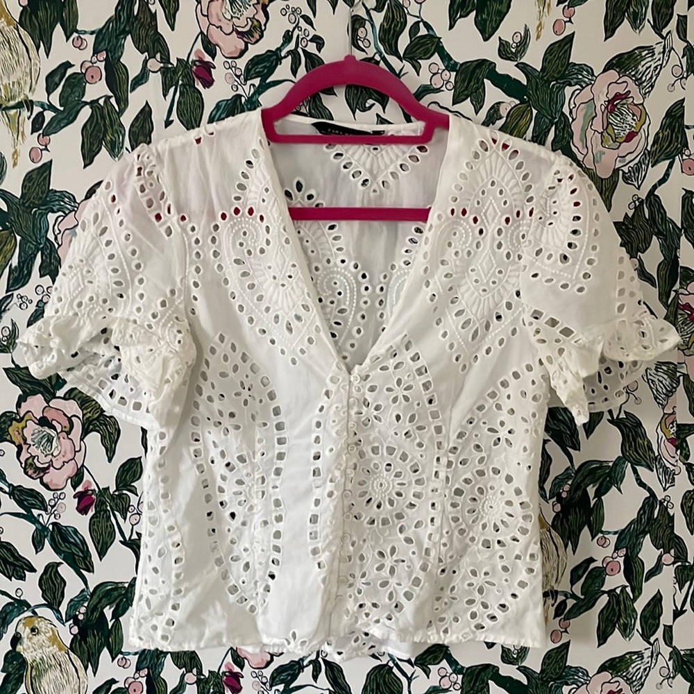 Zara White Eyelet Top